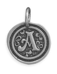 Alphabet Initial A Pendant Victorian Wax Seal Charm Vintage Chic Antiqued Sterling Silver