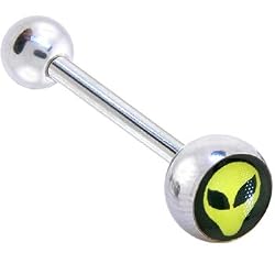 Yellow Alien Head Logo Barbell Tongue Ring