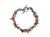 Copper Freshwater Pearl with Amethyst, Peridot, Garnet and Carnelian Oxidized Sterling Sprial Bracelet