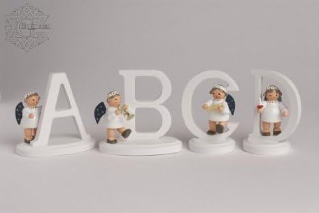 KWO German White Angel Wooden Letters " Q " Birthday & Christmas Ornament Edition Angel Alphabet Name High - 7 cm / 2.75 " Inch