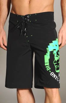 Diesel Men's Deck Long Board Shorts, Black/Green Logo, Medium