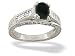 Jewelry : 14K White Gold Genuine Oval Black Onyx and Diamond Antique Style Ring