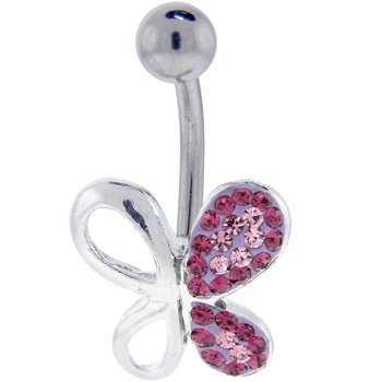 Pink BUTTERFLY Cubic Zirconia Belly Ring