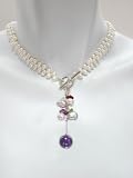 White Freshwater Pearl Necklace with Pearl and Semiprecious Stone Drop