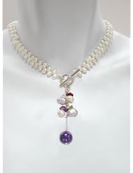 White Freshwater Pearl Necklace with Pearl and Semiprecious Stone Drop