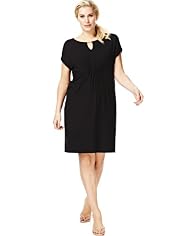 Plus Gold Bar Slash Neck Ruched Dress