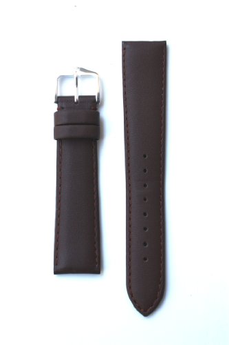 16mm Classic Brown Italian Calfskin Leather Watchband with S/S Buckle.