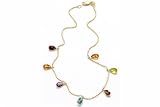 14K Yellow Gold Beaded Diamond Cut 10 Anklet Bracelet, set with multi-colored dangling semi-precious stones