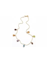 Jewelry: 14K Yellow Gold Beaded Diamond Cut 10" Anklet Bracelet, set with multi-colored dangling semi-precious stones - IRC