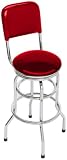 Solid Red Double Ring and Chrome Seat Ring Barstool