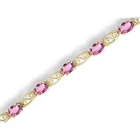 14K Yellow Gold Genuine Oval Pink Tourmaline Filligree Bracelet by Pink-Tourmaline Bracelets