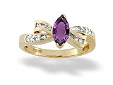 14K Yellow Gold Genuine Marquise Amethyst and Diamond Bow Ring