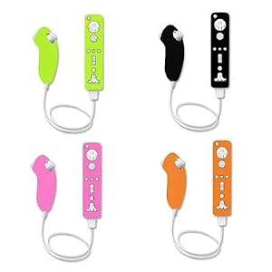 4 Pack of Premium Soft Silicone Gel Skin Cover Cases (Hot Pink, Black, Orange, Neon Green) for Nintendo Wii Remote Controller + Nunchuck [Accessory Export Packaging]