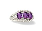 14K White Gold Genuine Oval Amethyst 3-Stone Ring