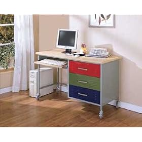 Kids Computer Desk with Changeable Drawer Panel in Silver Finish by Powell