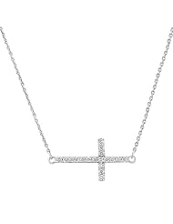 Diamond Sideways Cross Necklace 1/5ctw