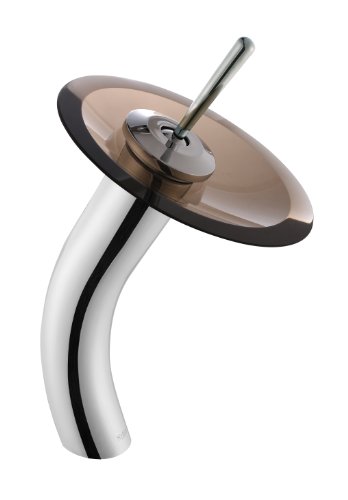 KRAUS KGW-1700CH-BRCL Single Lever Vessel Glass Waterfall Faucet Chrome with Brown Clear Glass Disk