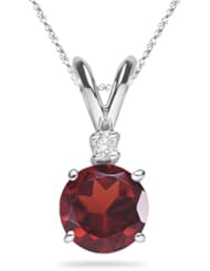 0.03 Cts Diamond & 0.57 Cts Garnet Pendant in 14K White Gold
