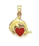 14k Enamel Heart Dolphin Pendant