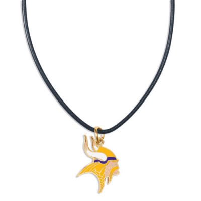 Minnesota Vikings Leather Cord Necklace and Enameled Pendant NFL Football Sports Team Logo