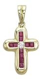 14K Yellow Gold Ruby and Diamond Cross Pendant