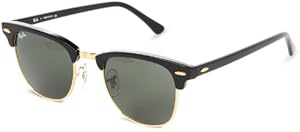 Ray-Ban RB3016 Classic Clubmaster Sunglasses, Non-Polarized, Ebony/Arista Frame/Crystal Green Lens, 49 mm