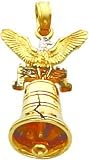 14K Two Tone Gold 3-D Cracked Liberty Bell & Eagle Pendant