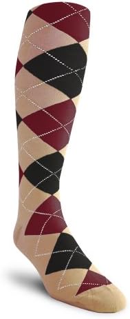 Argyle Socks - HHH: Khaki/Maroon/Black - Over-the-Calf