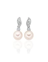 Freshwater Cultured Pearl And Diamond Drop Earrings