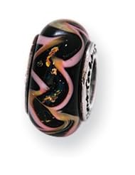 Black and Pink Swirl, Glass Charm for 3mm Charm Bracelets
