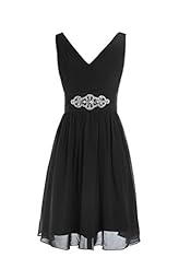 A-line V-neck Sleeveless Chiffon Knee Length Short  Bridesmaid Dress/Prom Dress/Wedding Party Dress  With a Sash  and Ruffles