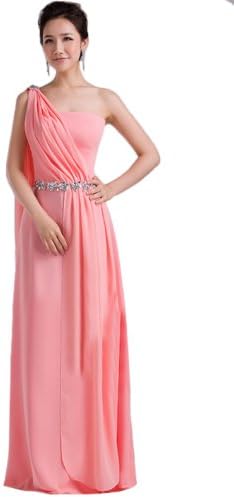 IBEAUTY DRESS Chiffon Training One Shoulder Bridesmaid Long Dress Watermelon Red US 2