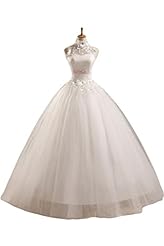 Satin/Tulle Floral Print Lace High-Neck   Ball Gown Wedding Dress 