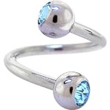 AustrianCrystalAquamarineDOUBLEGEMSpiralTwisterBellyRing