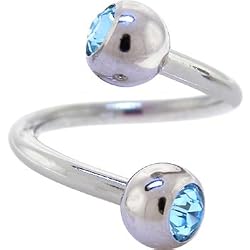 Swarovski Aquamarine Double Gem Spiral Twister Belly Ring