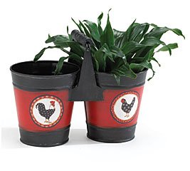 Country Rooster Double Planter With Handle For Kitchen And Home Decor