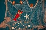 15 X 9 Fishing Net, Netting, Nautical Display, with Lobster, Starfish, Seashells, Rope and Floats