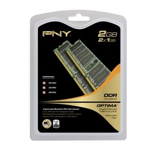 PNY OPTIMA 2GB (2x1GB) Dual Channel Kit DDR 400 MHz PC3200 Desktop DIMM Memory Modules MD2048KD1-400