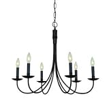 Colonial - 6 Light Colonial Chandelier Candle Lighting Fixture - Hand Forged Ebony Black - B4377