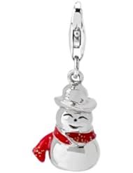 Sterling Silver Links Charm Snowman with Lobster Clasp Red Enamel, Width 3/4inch, Length 1 1/4 Inch, Weight 4.2g