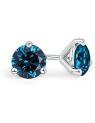 2 ct Enhanced Solitaire Blue Diamond Stud Earrings in White Gold Quality Best