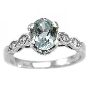 1.65ct Blue Aquamarine & Diamonds Engagement Ring 14k White Gold