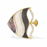 14k Gold Large White And Black Striped Mother Of Pearl Diamond Angelfish Pin