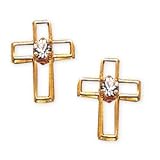 14K Gold Filled Cutout Cross Pierced Earrings with CZ Stones