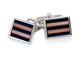 Elegant Copper & Navy Blue Striped Catseye Cufflinks with Presentation Box