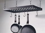 Pot Racks Black Wrought Iron, Rect. Gourmet Chef w/grid Ceiling Mt. 12 Slide Hks