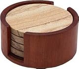 Circular Cherry Wood Coaster Holders - Style h11