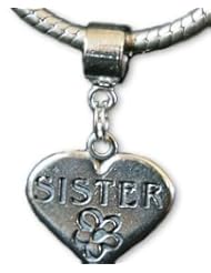 Sister Heart Sterling Silver Charm Bead Fits Most Brands of European Bead Bracelets