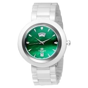 Oniss #ON609-M Unisex Unique Collection MOP Green Dial White Ceramic Swiss Quartz Watch