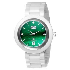 Oniss #ON609-M Unisex Unique Collection MOP Green Dial White Ceramic Swiss Quartz Watch